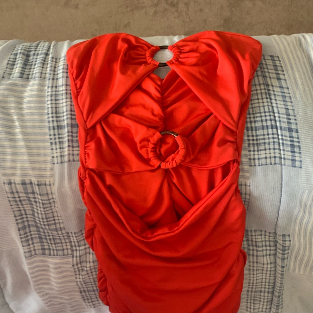 Red strapless dress from SHEIN